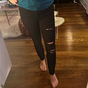Frame Le Skinny de Jeanne Black Distressed Skinny Jeans size 28